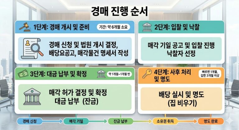 법원 경매 절차 한눈에 이해하기 (경매 신청부터 명도까지)