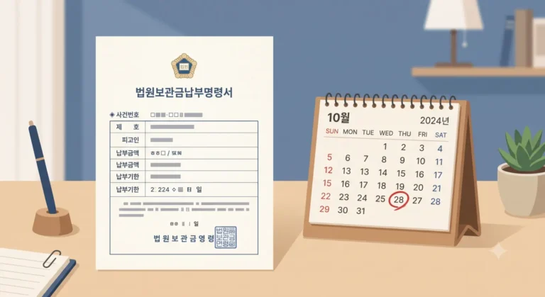 법원 매각대금 지급기한 통지서와 달력에 표시된 납부 마감일