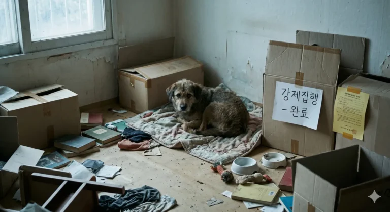 강제집행 후 빈집에 홀로 남겨진 강아지