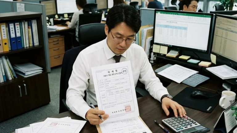 법인차량 경매 부가세 환급 여부를 서류로 확인하는 모습