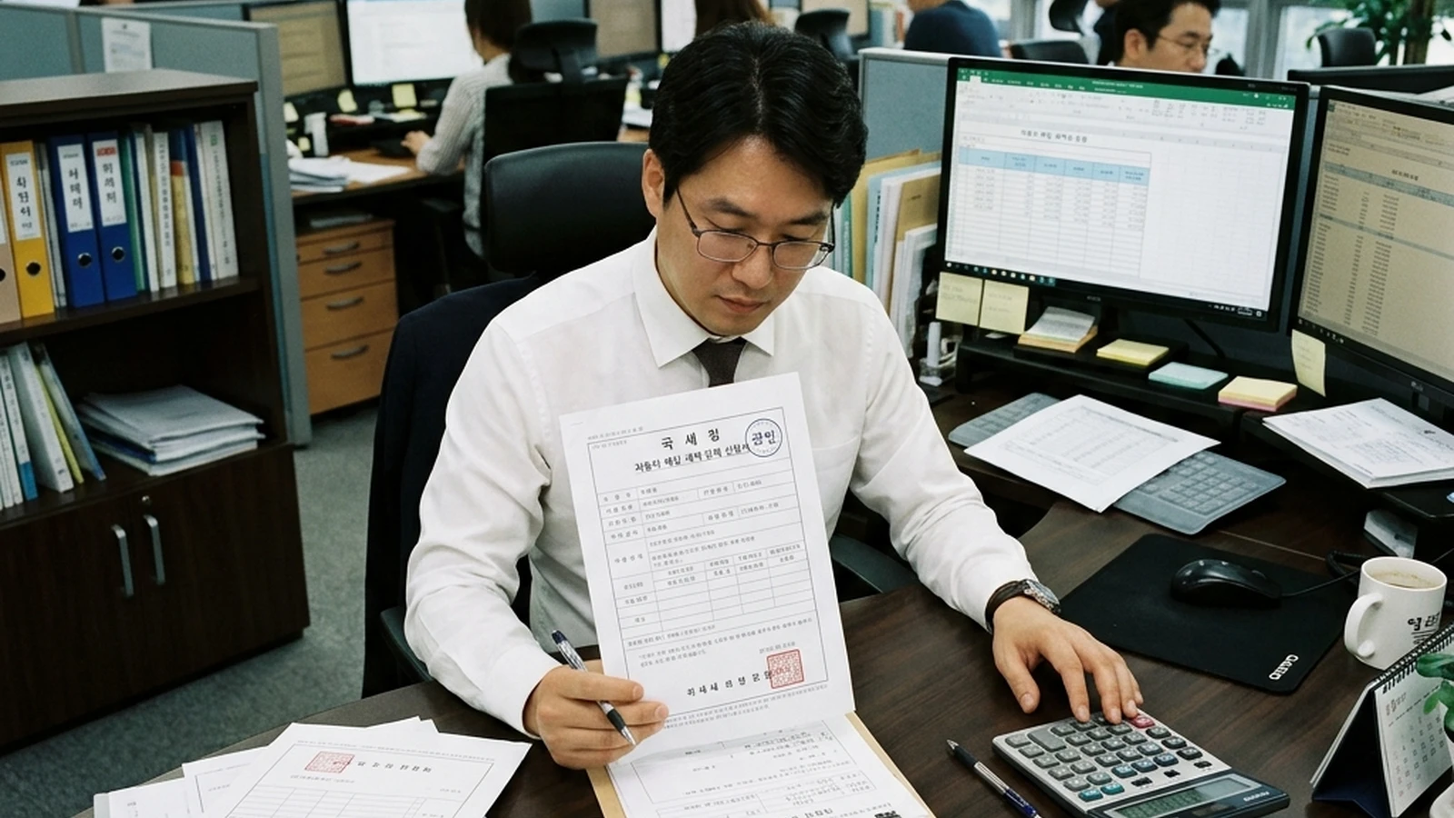 법인차량 경매 부가세 환급 여부를 서류로 확인하는 모습