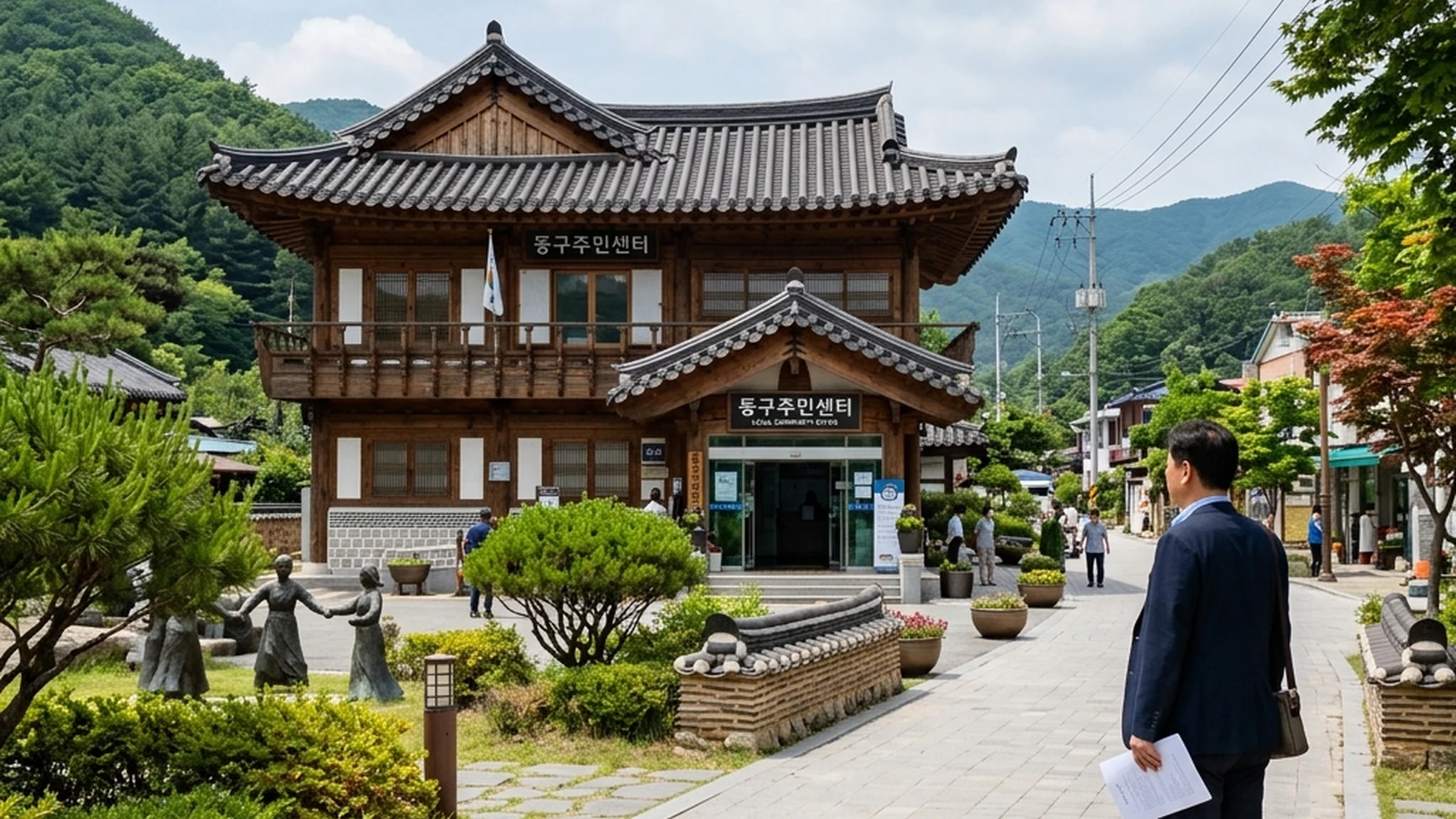 농지 지분경매 농취증 반려 통지서를 손에 들고 면사무소 앞에서 고민하는 모습