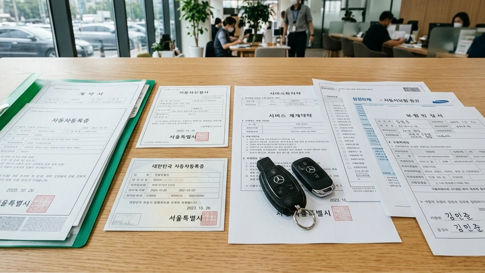 수입차 공식 서비스센터에서 새 스마트키를 차량에 등록·페어링하는 장면